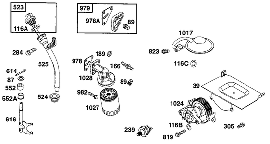 Oil Grp Diagram and Parts List for 290447-1147-XX  Briggs and Stratton Engine